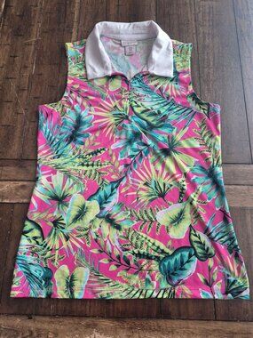 Tommy Bahama Sleeveless Tropical Print Golf Polo Shirt S